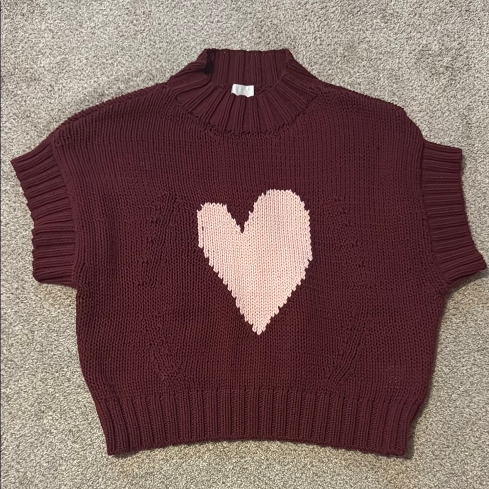 Maeve - Anthropologie Heart Knit Sweater Vest - Burgundy and Pink